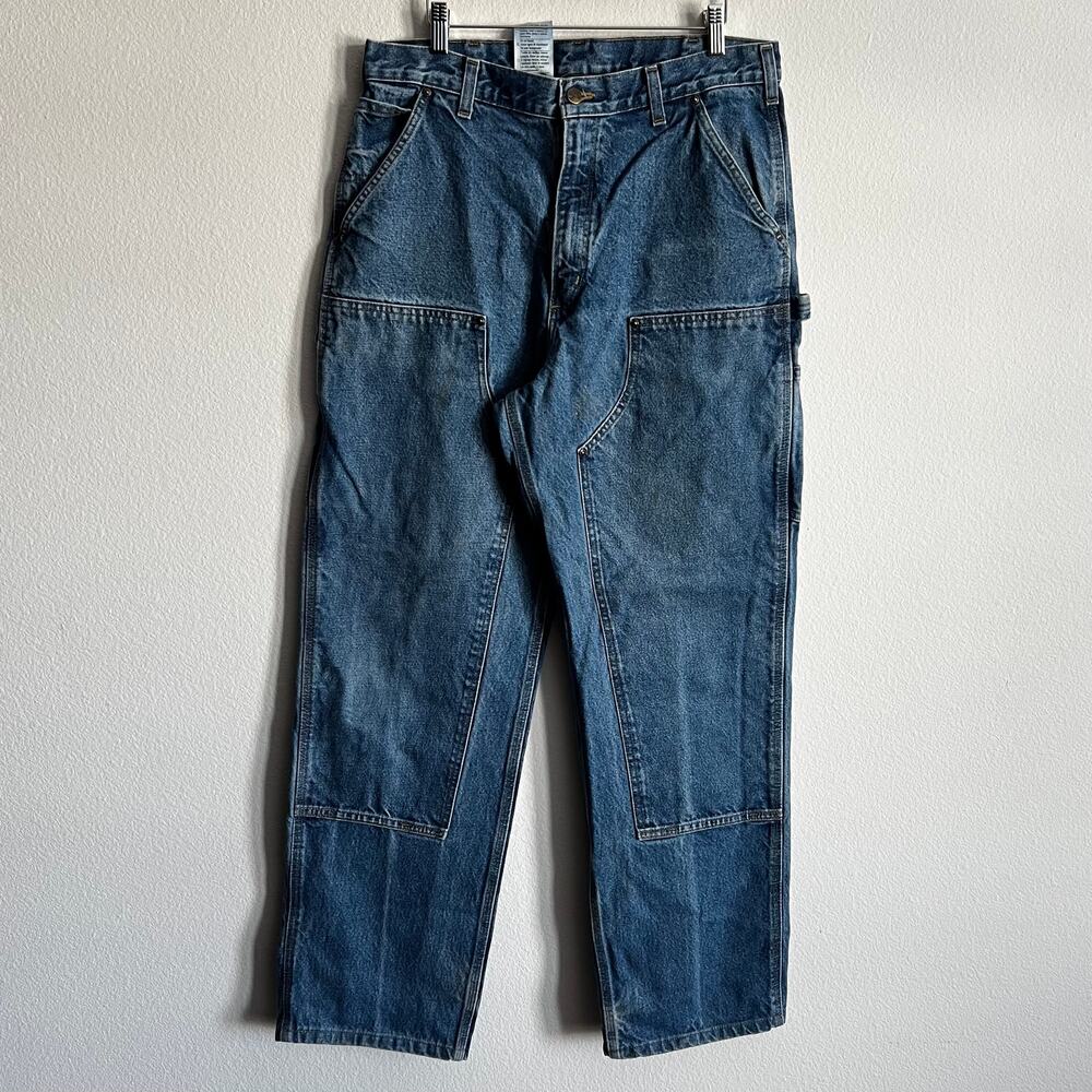 Carhartt B73 DST blue denim double knee work wear carpenter pants